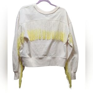 009 525 America Fringe Accent Sweatshirt in Cream and Yellow Sz Med NWT